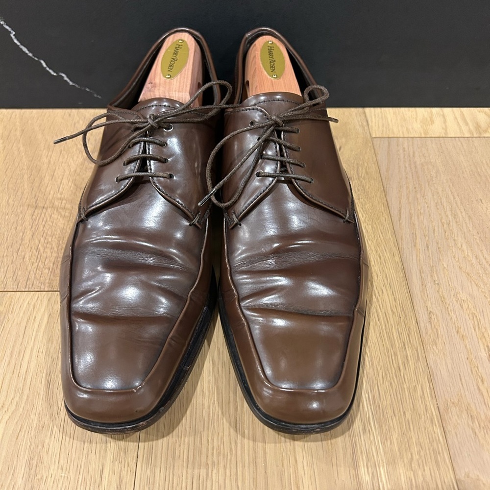 Prada Brown Leather Dress Shoes with Glossy Finish